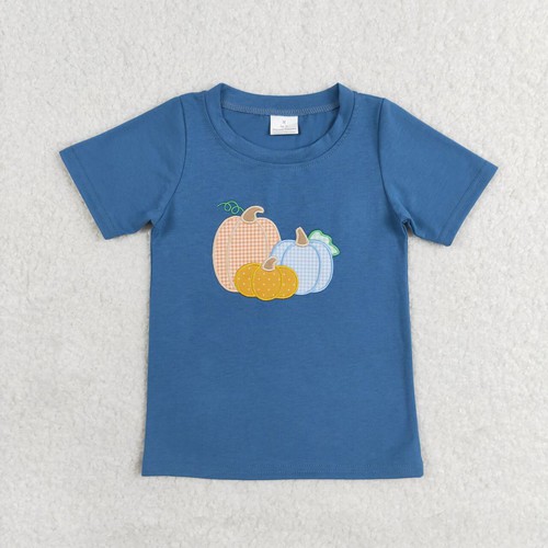 Yawoo Garments, Short sleeves plaid pumpkin baby boy fall shirt, BT0824