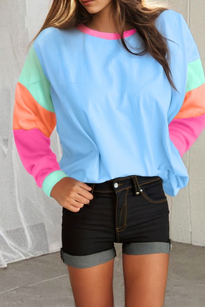 SHIYING FASHION, Colorblock Patchwork Long Sleeve Loose Top, undefined
