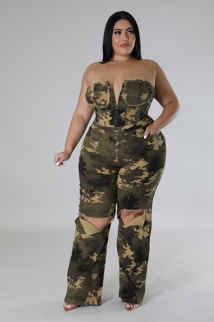 BLACK PEARLS CLOTHING, PLUS SIZE TUBE TOP POCKETS STRETCH JUMPSUIT, J26775X