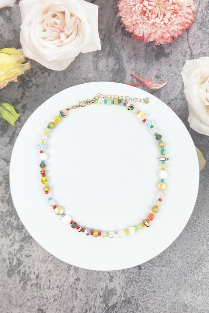 JHP Collection, COLORFUL GLASS BEAD AND SHELLSHORT NECKLACE, MSNK11326