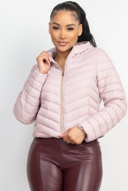 I LOVE S&S, Quilted Hooded Zippered Solid Jacket, IJ99275