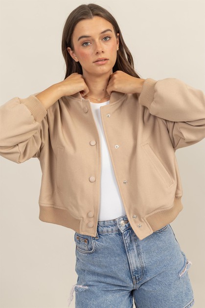 HYFVE DOUBLE ZERO FAVLUX, HF25A768-BUTTON-UP BOMBER JACKET WITH RIBBED CUFFS, HF25A768