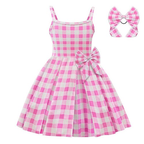 Loprit, Pink Checkered Barbie Princess Dress for Girls, ZT-6125026