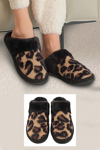 Fashion City, Leopard Print Faux Fur Home Slippers, 28-SPE2061