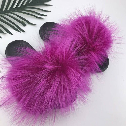 Fanskoo, Fashion Large Fur Real Natural Fox Fur Slides Fluffy Fur, SH23041302