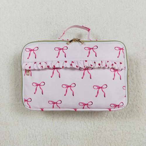 Yawoo Garments, Pink bow polka dots ruffle kids girls lunch box bag, BA0234