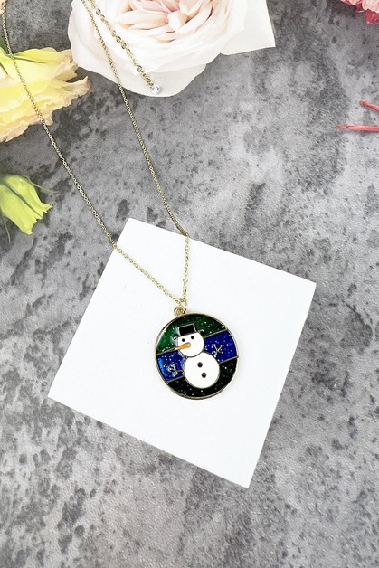 JHP Collection, RFUND SHAPED PENDANT SNOWMAN EPOXY NECKLACE, MSNK11500