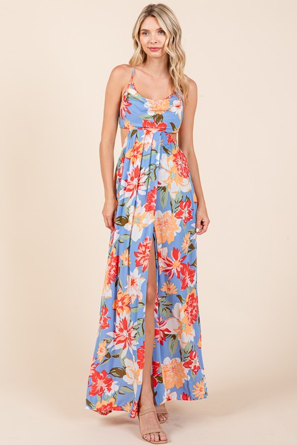 ROLYPOLY, Flower Print Open Back Split Front Maxi Dress, KAD1348