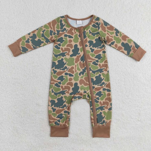 Yawoo Garments, Long sleeves camo baby boys bamboo zipper romper, LR1203