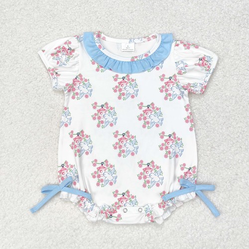 Yawoo Garments, Short sleeves bird floral baby girls romper, SR1627