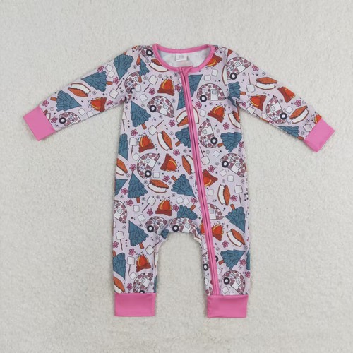 Yawoo Garments, Floral camping cookie baby girls zipper romper, LR1210