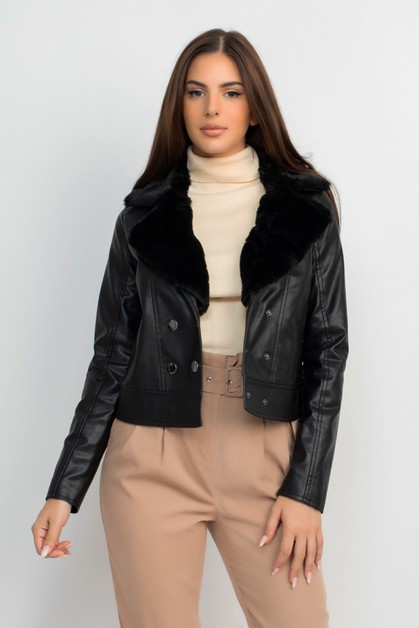 I LOVE S&S, Fur Collar Double Breasted Jacket, HMJ20709-2