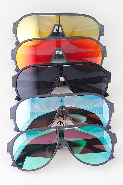 3AM, Round Matte Polycarbonate Shield Sunglasses, W3572