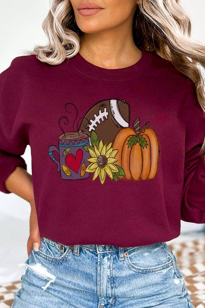 CALI BOUTIQUE, Fall Clothing Mug Football Pumpkin Sunflower Sweatshirt, FallFootSw