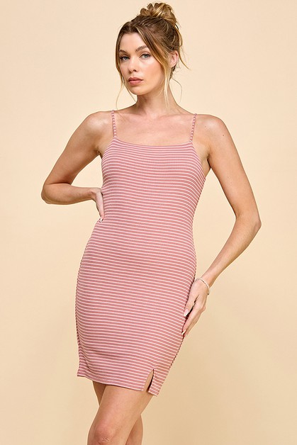 HEART AND HIPS, Double Layered Cami Stripe Mini Dres, RD50109AS
