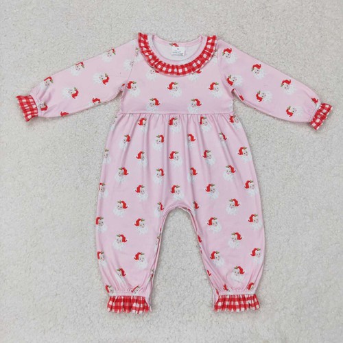 Yawoo Garments, Long sleeves pink santa baby girls Christmas romper, LR1068