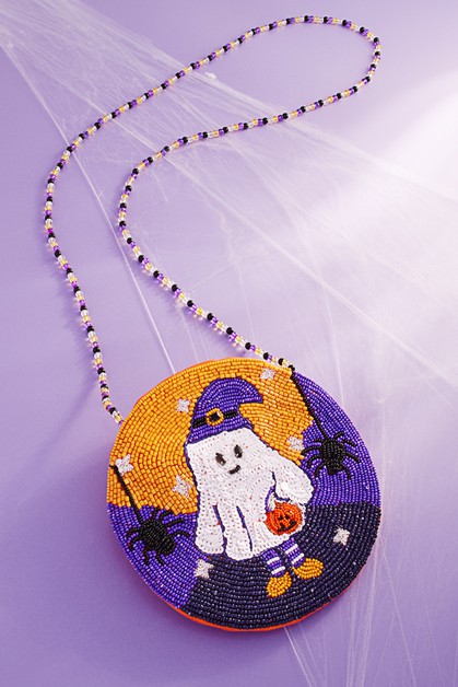 Fashion City, Halloween Beaded Ghost Crossbody Bags, 4-K3BAG4015