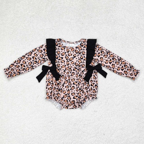 Yawoo Garments, Long sleeves leopard bow baby girls fall romper, LR1071