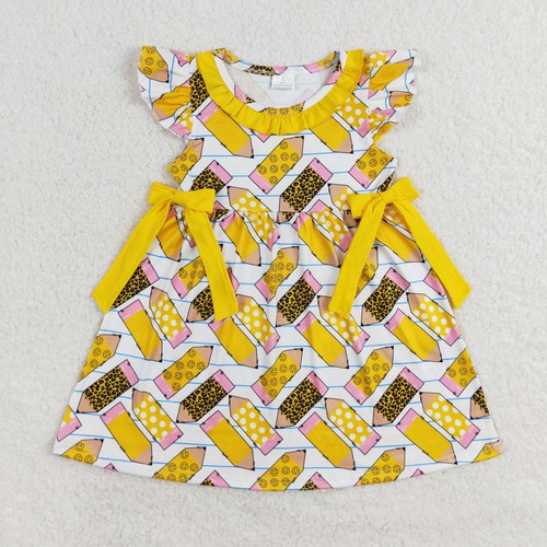 Yawoo Garments, Yellow leopard pencil kids girls back to school dress, GSD1038