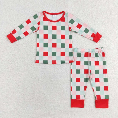 Yawoo Garments, red green plaid baby kids Christmas pajamas, GLP1352