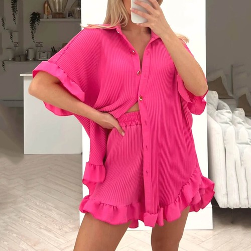 Pink Ripple, pleated fungus casual suit, HSE0206