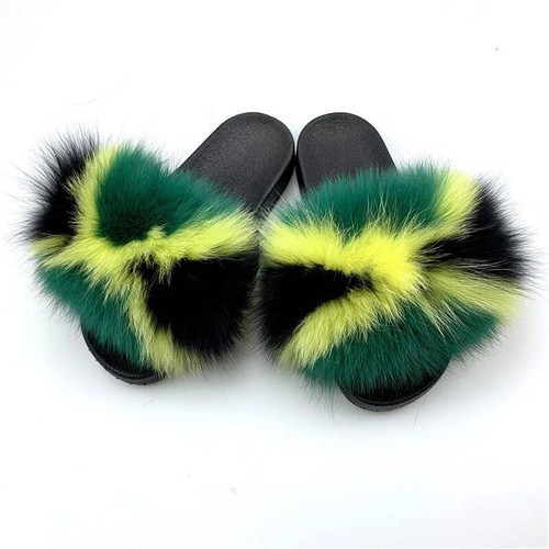 Fanskoo, New Fashion Large Fur Real Natural Fox Fur Slides, SH23041303