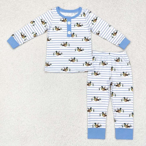 Yawoo Garments, Light blue stripe duck kids boys pajamas, BLP0554