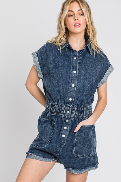 I LOVE S&S, Mineral washed Button Down Denim Romper, SNS1523-5