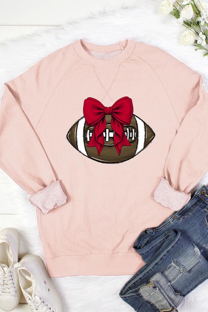 BELLA CLOSET, Red Bow Football Graphic Sweatshirts, RT901P-E2504