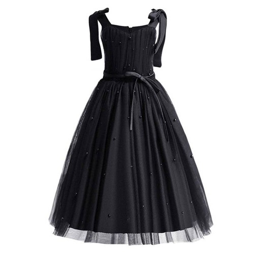 Loprit, Black Pearl Mesh Puff Skirt Suspender Dress for Girls, ZT-6125045