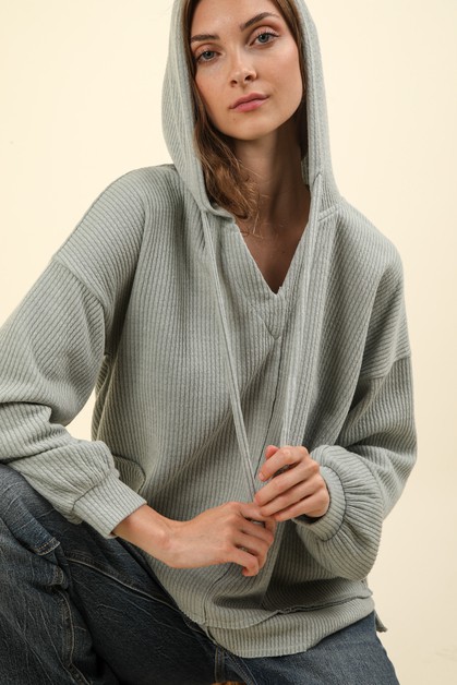VERY J, PLUS SIZE Oversized Knit Casual Hoodie Top W Pockets, NT11829X-1