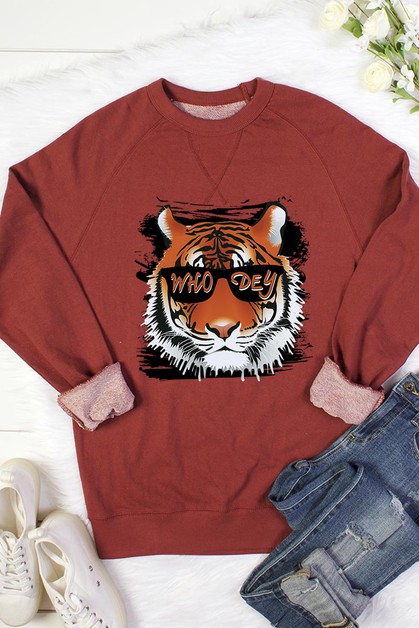 BELLA CLOSET, Who Dey Tiger Graphic Sweatshirts, RT901P-E2505