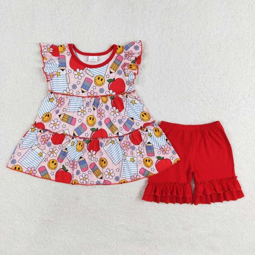 Yawoo Garments, Smile apple pencil floral girls back to school clothes, GSSO1268