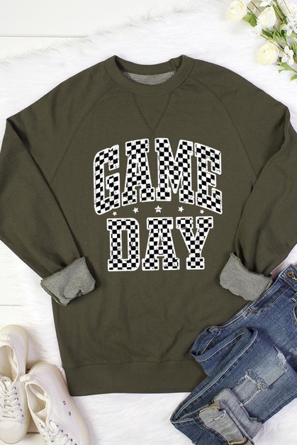 BELLA CLOSET, Checkered Game Day Graphic Sweatshirts, RT901P-E2506