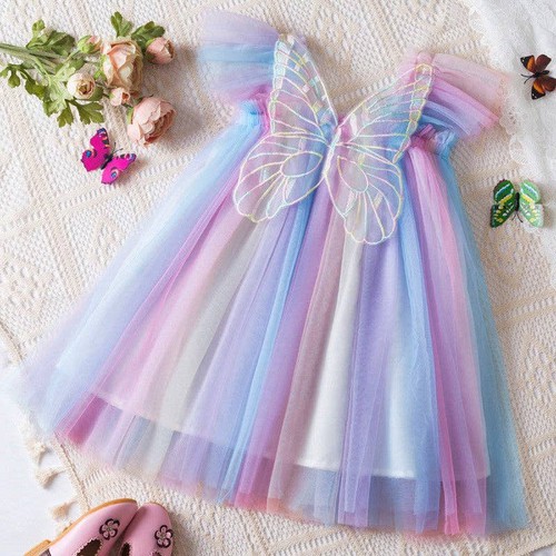 Loprit, Vibrant Rainbow Wing Tulle Dress for Girls, ZT-6125003