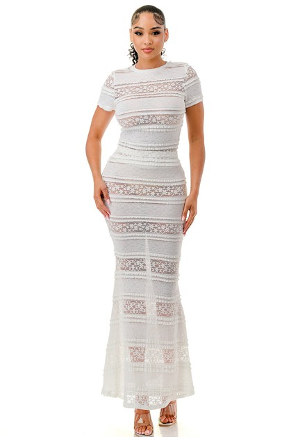 OMG STYLES, PLUS Lace Short Sleeve Top and Maxi Skirt Set, OS6281-5281XH1