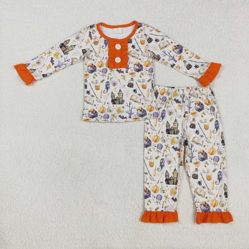 Yawoo Garments, Long sleeves pumpkin ghost bat girls Halloween pajamas, GLP1172