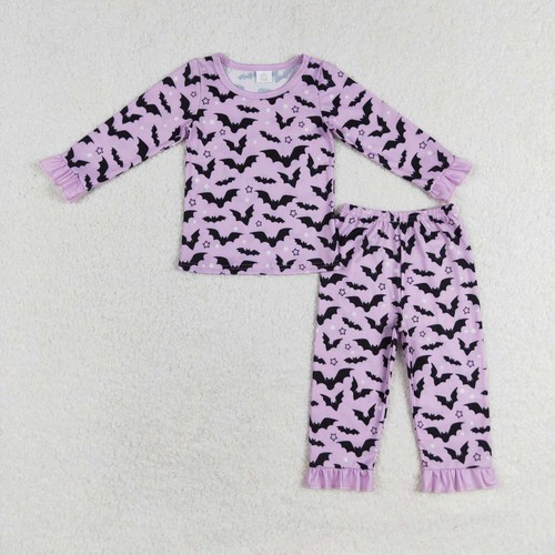 Yawoo Garments, Lavender bat kids girls bamboo Halloween pajamas, GLP1268