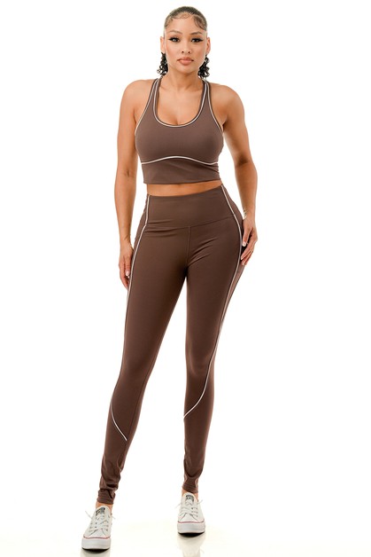 COLOR 5, Premium active wear yoga pants set, SET5513-Brown