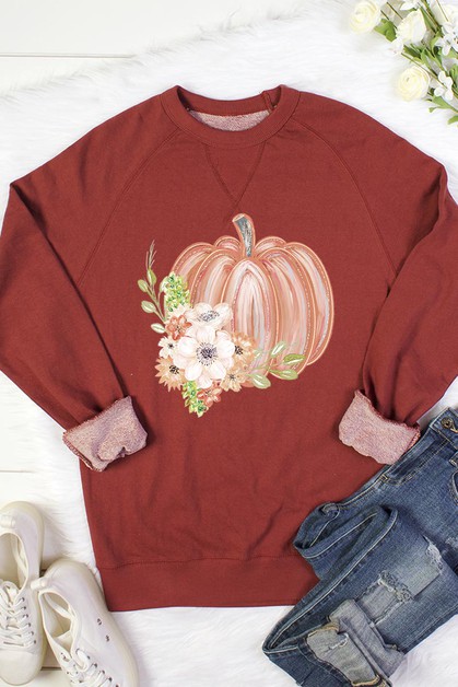 BELLA CLOSET, Flowers Fall Pumpkin Graphic Sweatshirts, RT901P-E2507