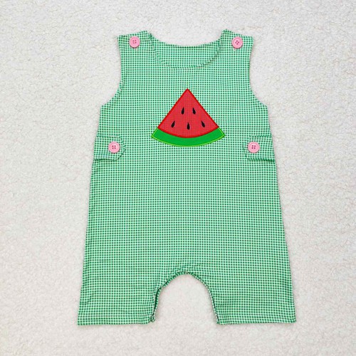 Yawoo Garments, Sleeveless plaid watermelon baby boy summer romper, SR1406