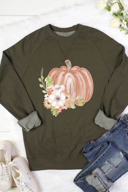 COLOR BEAR, Flowers Fall Pumpkin Graphic Sweatshirts, RT901P-E2507