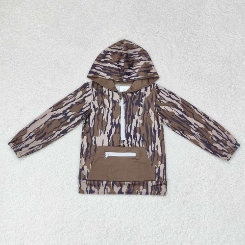 Yawoo Garments, Long sleeves olive camo pocket zipper boys hoodie, BT0753