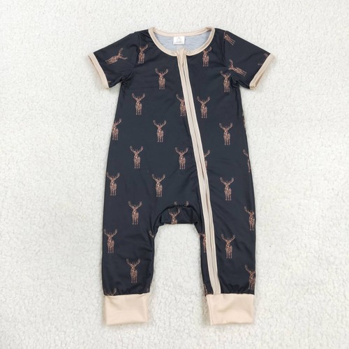 Yawoo Garments, Short sleeves deer baby boy zipper sleeper, SR1896
