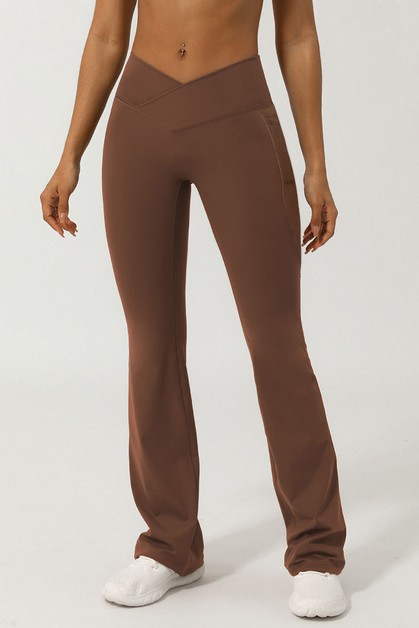 COLOR 5, Premium cross waist fashion yoga pants, LY8238-Brown