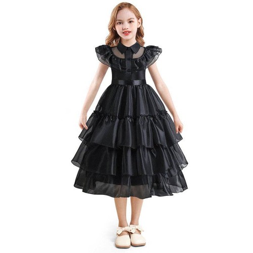 Loprit, Chic Black Puff Sleeve Dress for Girls, ZT-6125032