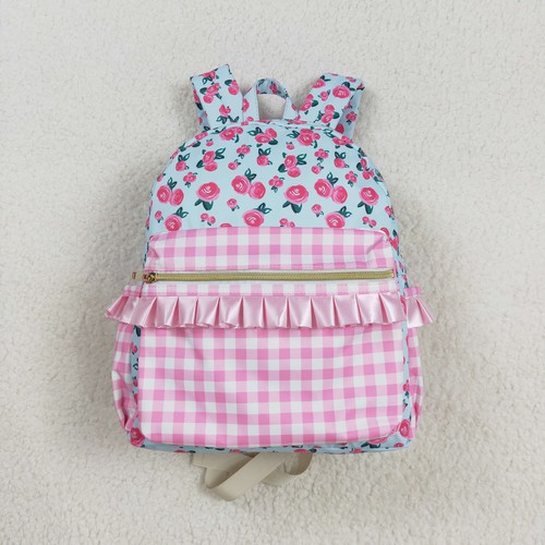 Yawoo Garments, Pink plaid ruffle floral baby girls backpack, BA0217