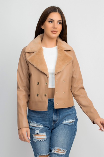 I LOVE S&S, Fur Collar Double Breasted Jacket, HMJ20709-1