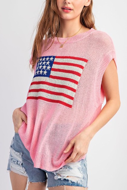 Light So Shine, 4TH OF JULY SLEEVELESS LIGHT WEIGHT KNIT TOP, NSG-TP9372-4
