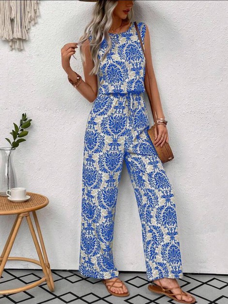 YUKA FASHION, Boho Sleeveless Paisley Jumpsuit Elastic Waist, 6784fg11